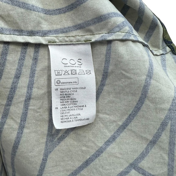 COS Striped Asymmetric Draped Top Womens 10 Olive Green and Navy Blue Cotton - Picture 9 of 10